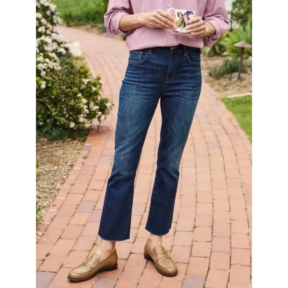 Frank & Eileen Killian Raw Hem Crop Flared Jeans in Blue Women 25 USA Made $298